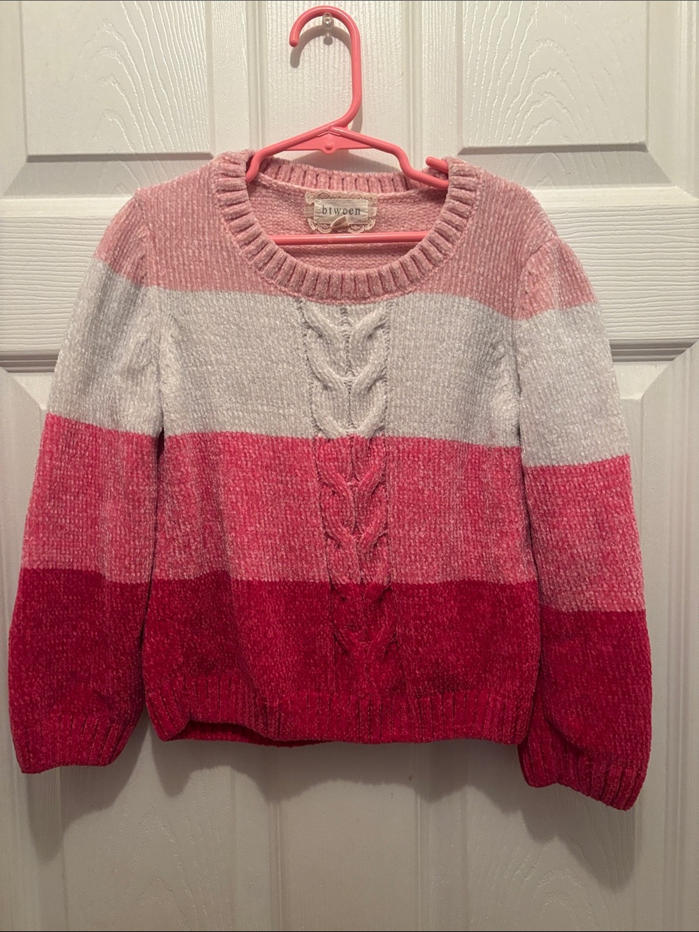 btween Pink Ombre Cable-Knit Striped Sweater